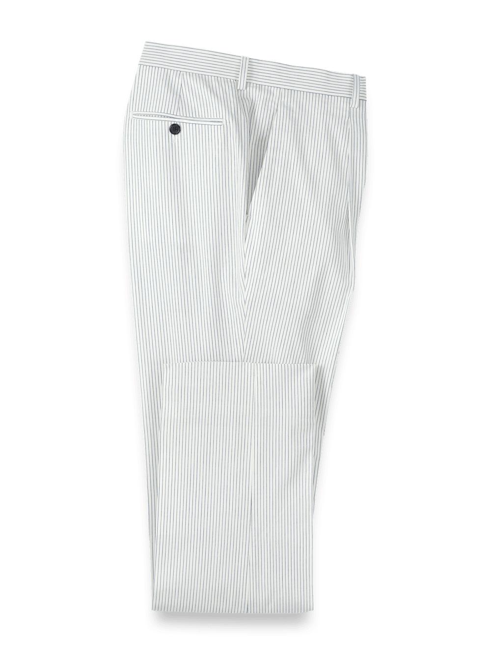 Cotton Stretch Stripe Seersucker Single Pleat Suit Pants - White/blue Product Image