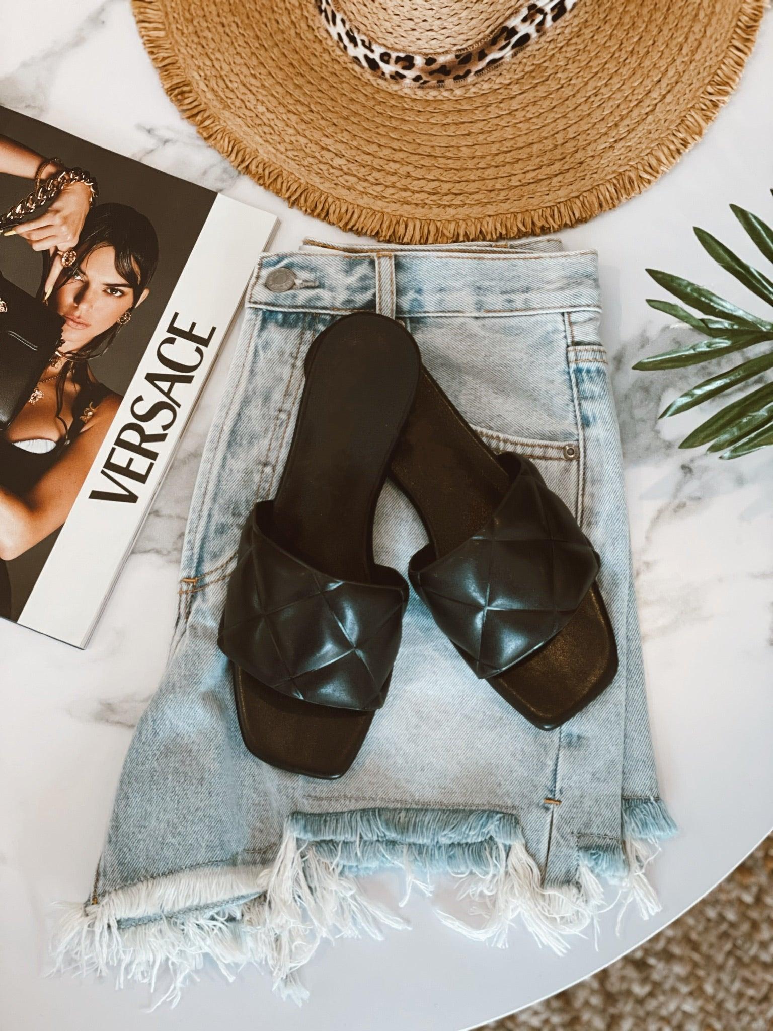 Cleo Quilted Slides Sandal | Black Product Image