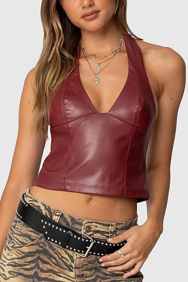 Edikted Tana Faux Leather Halter Top Womens at Urban Outfitters Product Image