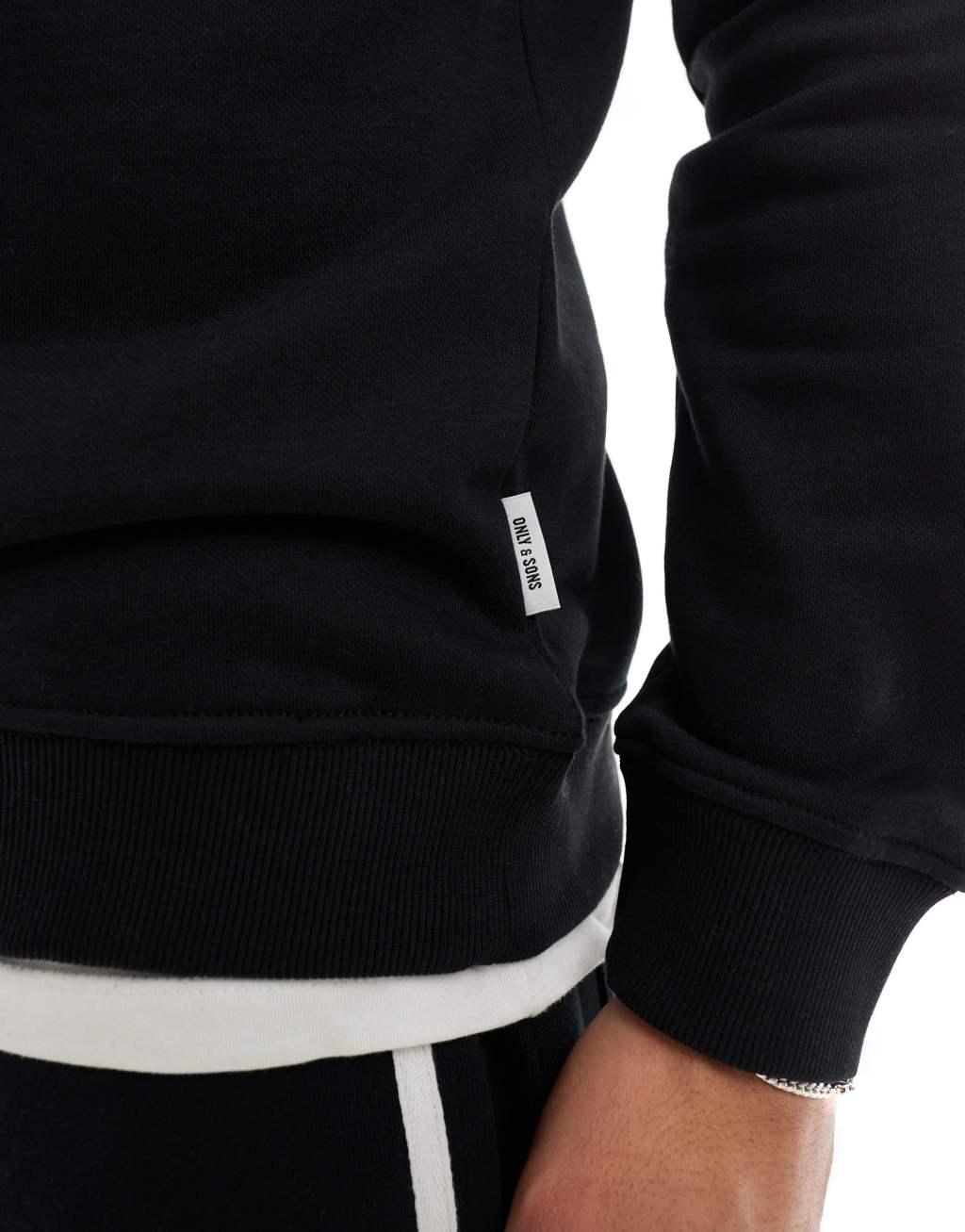 ONLY & SONS curated high neck 1/4 zip sweater in black Product Image