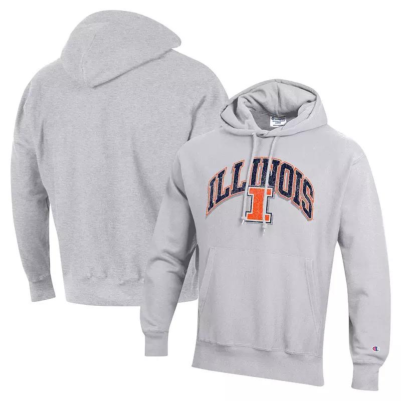 Men's Champion Gray Illinois Fighting Illini Vault Late Night Reverse Weave Pullover Hoodie, Size: Large, Grey Product Image