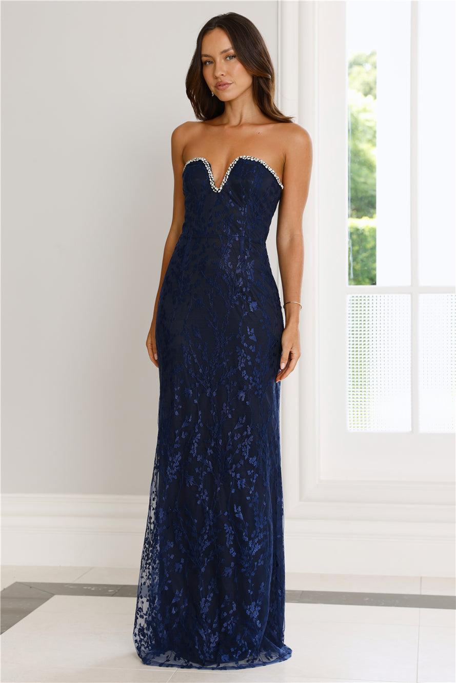 Wedded Wonders Strapless Maxi Dress Navy Product Image