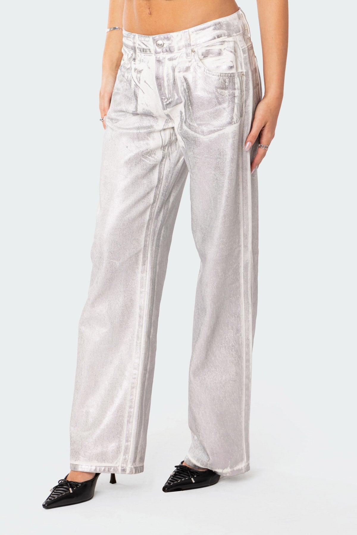 Jolene Metallic Low Rise Wide Leg Jeans Product Image