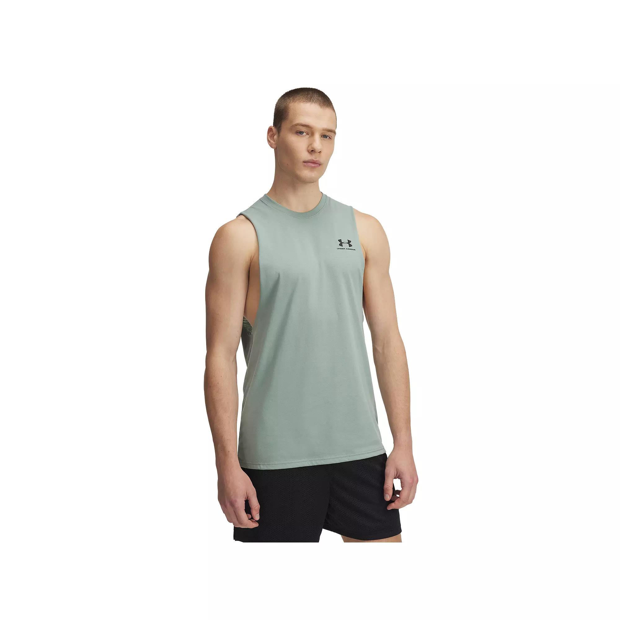Men's Under Armour Left Chest Cut-Off Tank, Size: Large, Silica Green Product Image
