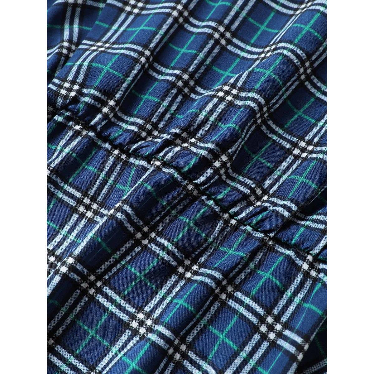 Plus Size Plaid Pocket Belted Halter Midi Dress DarkBlue Women Casual Non Halter neck Sleeveless Curvy Midi Dress BloomChic 26/4X Product Image