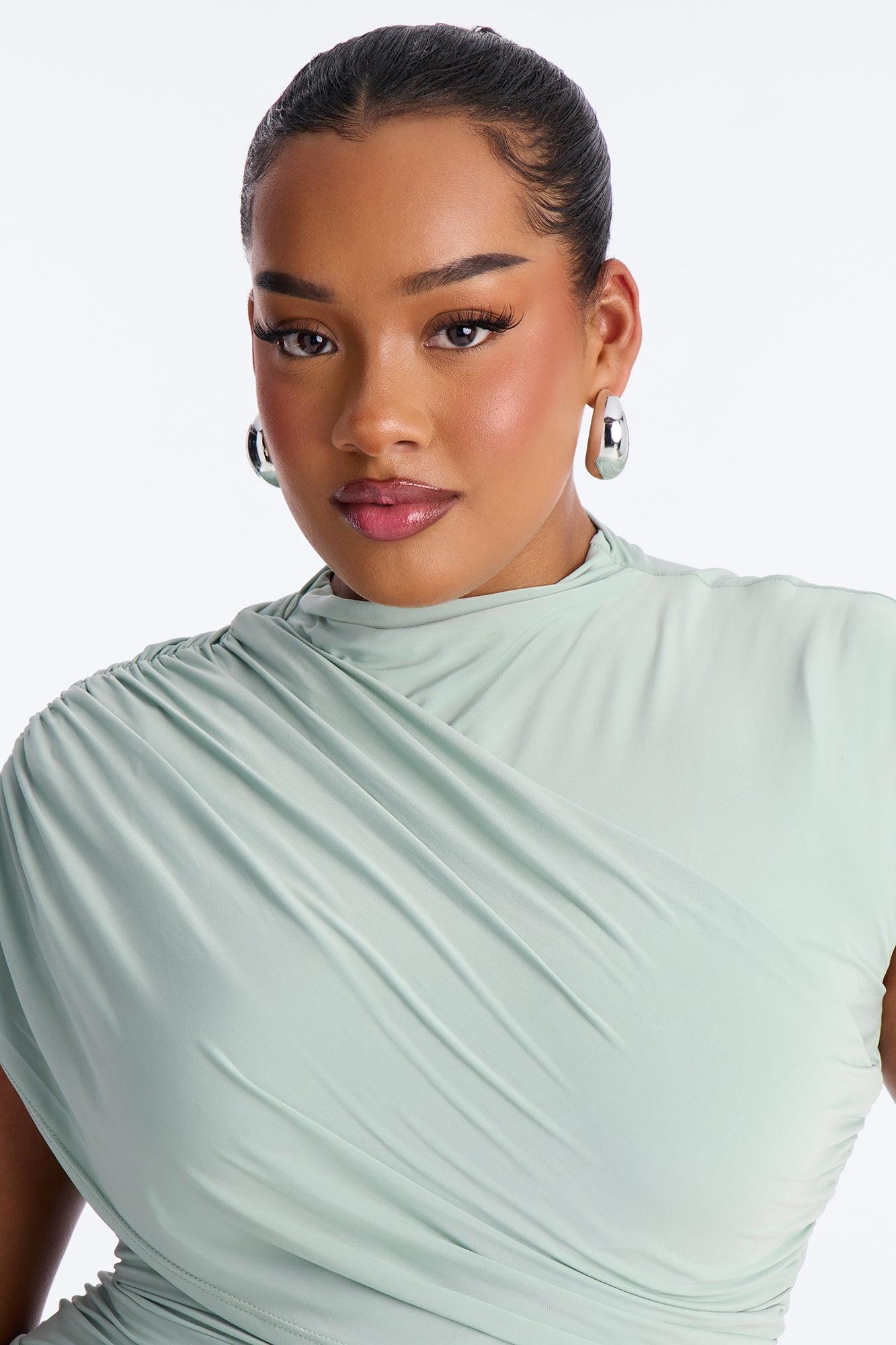Veronica Ruched Draped Mini Dress - Sage Female Product Image