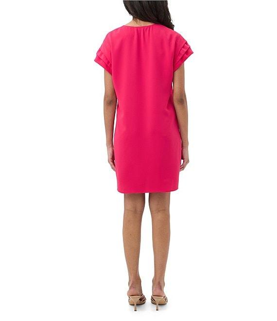 Trina Turk Sadora Georgette V-Neck Short Pleated Sleeve Mini Dress Product Image
