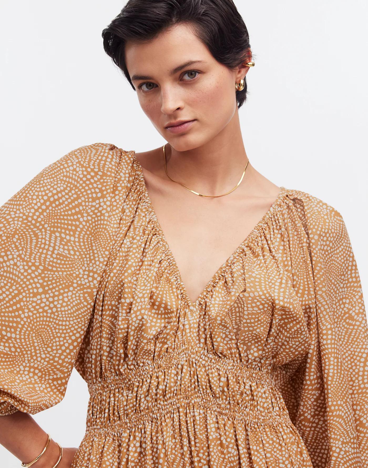 V-Neck Balloon-Sleeve Maxi Dress Product Image