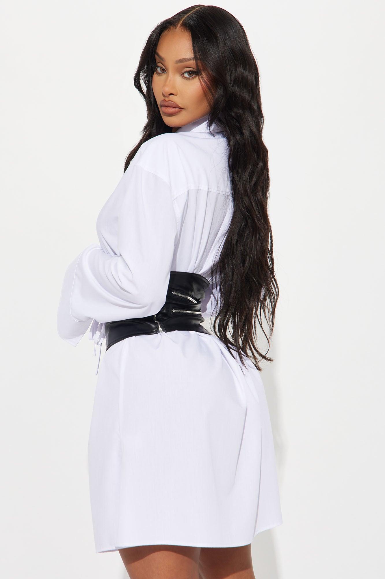 Dylan Corset Shirt Mini Dress - White/Black Product Image