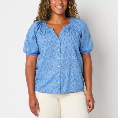 St. John's Bay Womens Split Crew Neck Short Sleeve Blouse Product Image