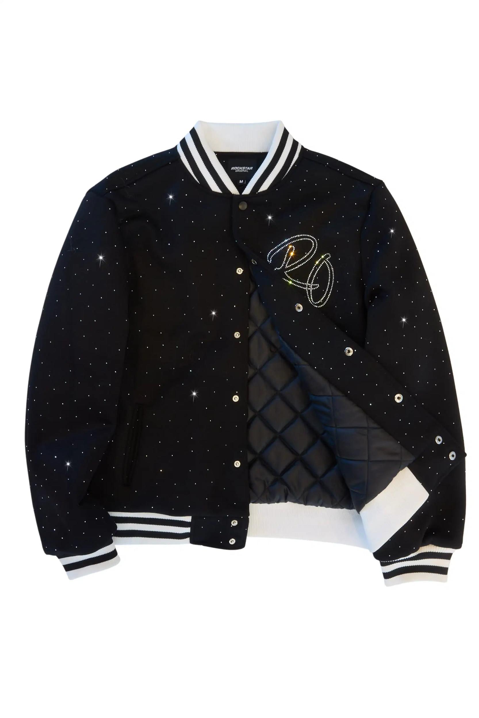 Alonza Black Rhinestone Varsity Jacket Female Product Image
