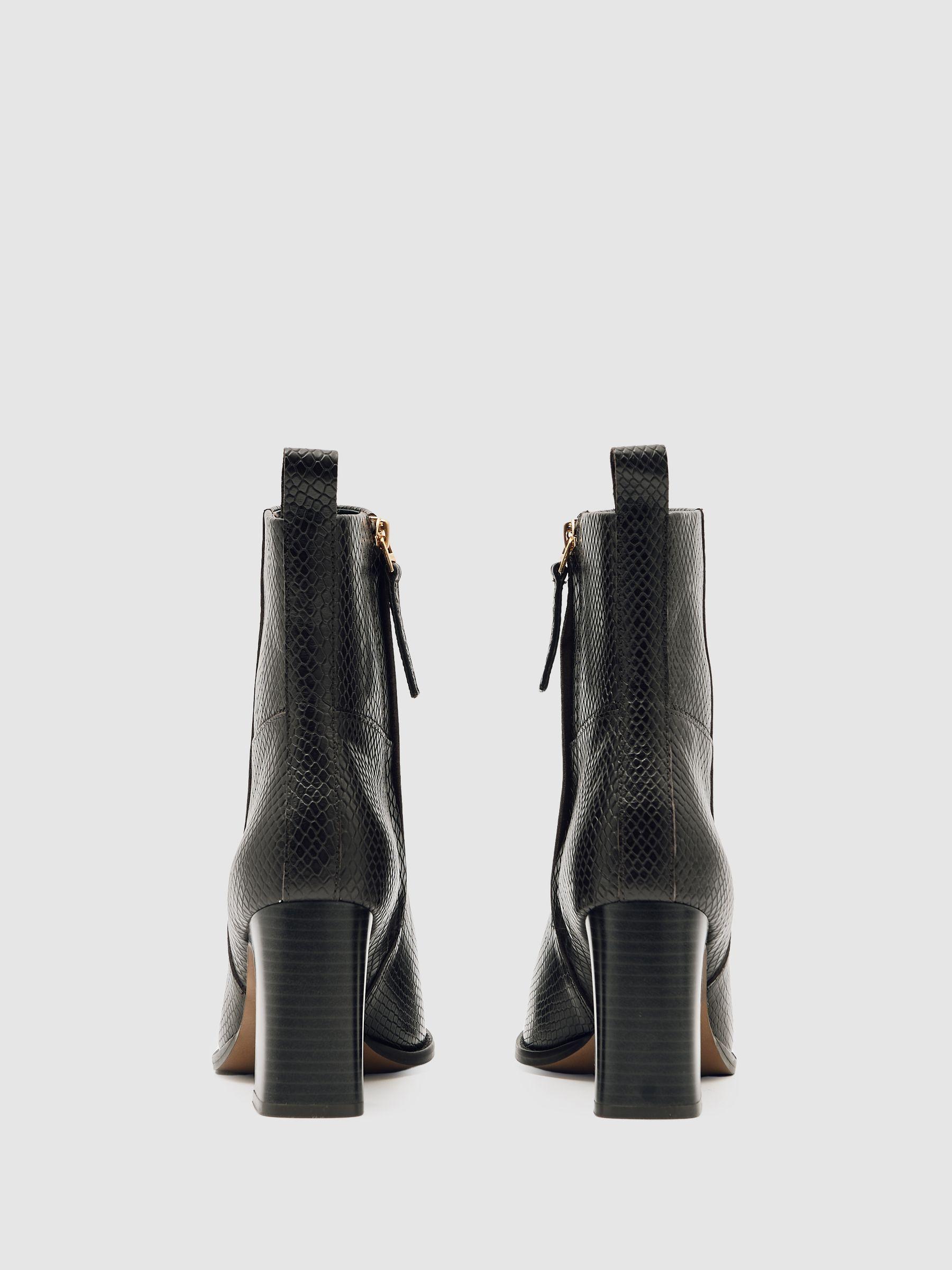Leather Block-Heel Ankle Boots in Snake Product Image