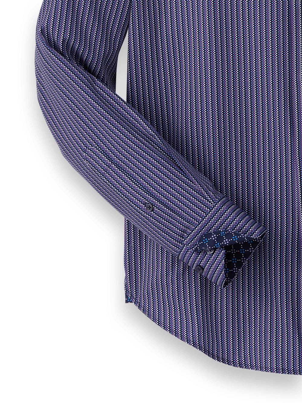 Performance Stretch Checkered Stripe Casual Shirt - Navy/purple Product Image