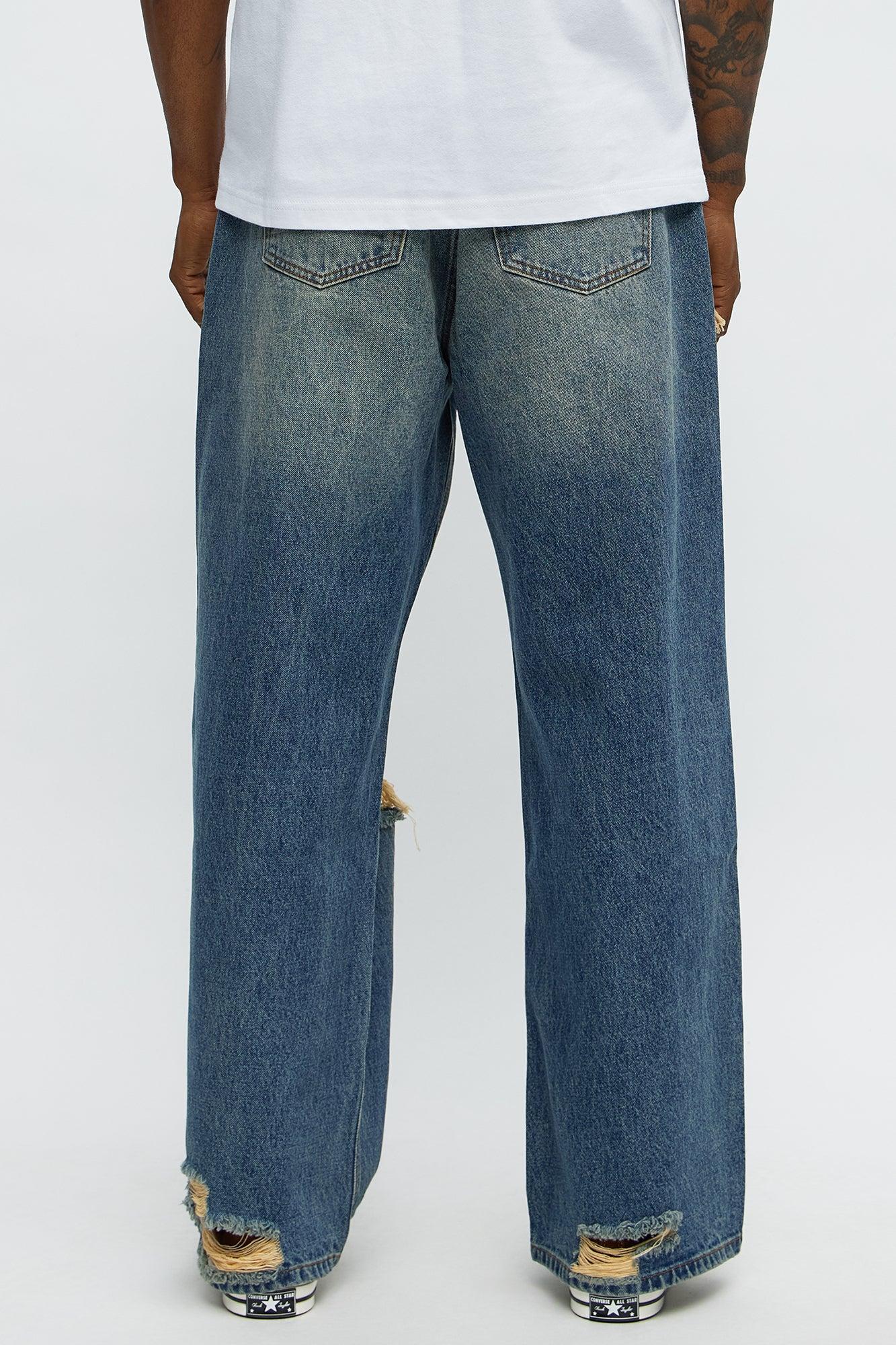 Baggy Destroyed Jeans - Dark Wash Product Image