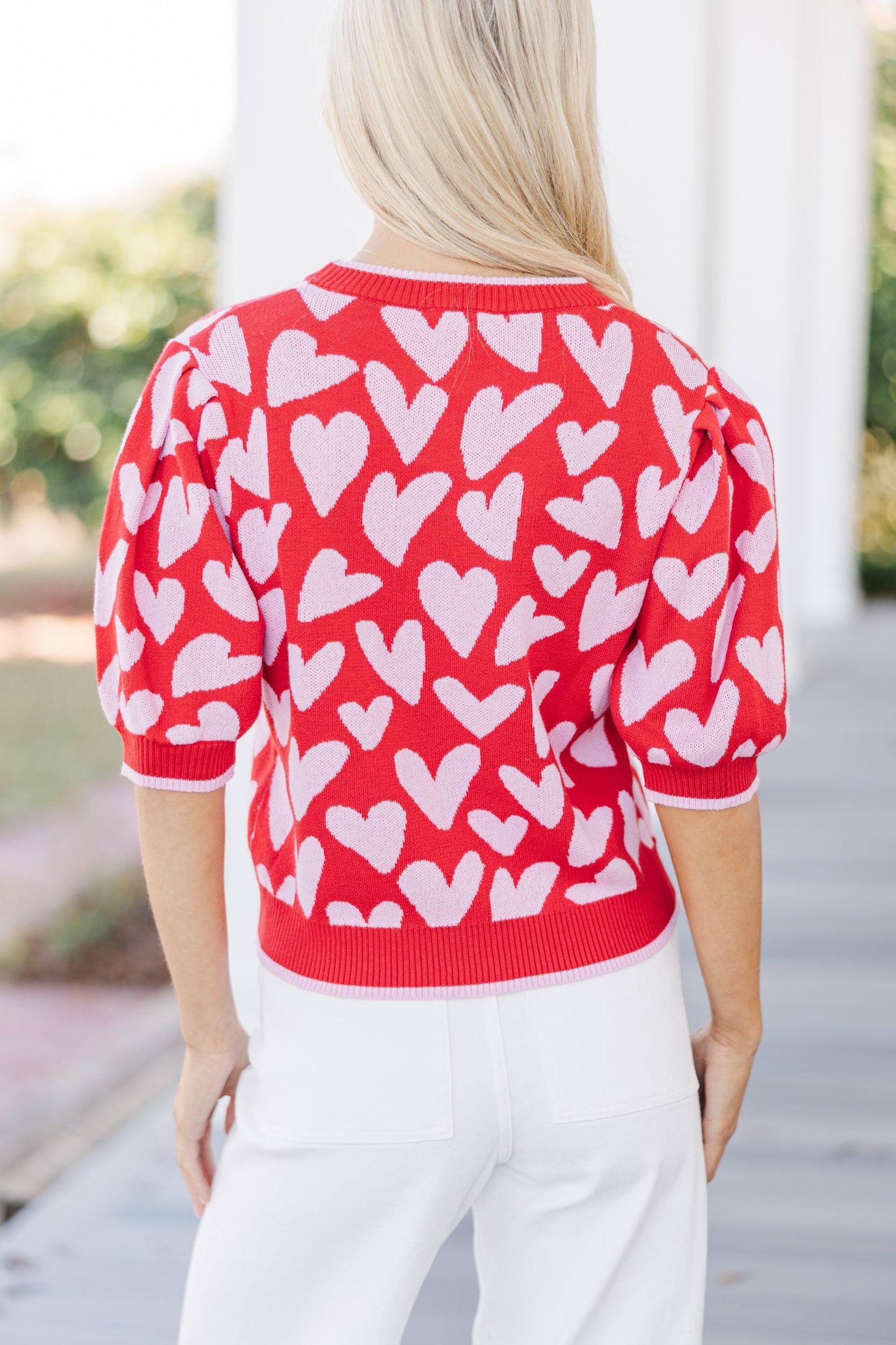 Need To Know Red & Pink Heart Sweater Female Product Image