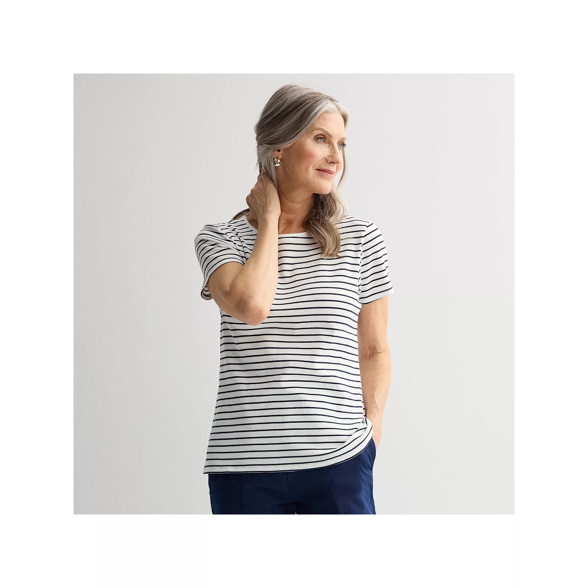 Women's Croft & Barrow® Essential Crewneck Tee, Size: XXL, White Spring Stripe Product Image