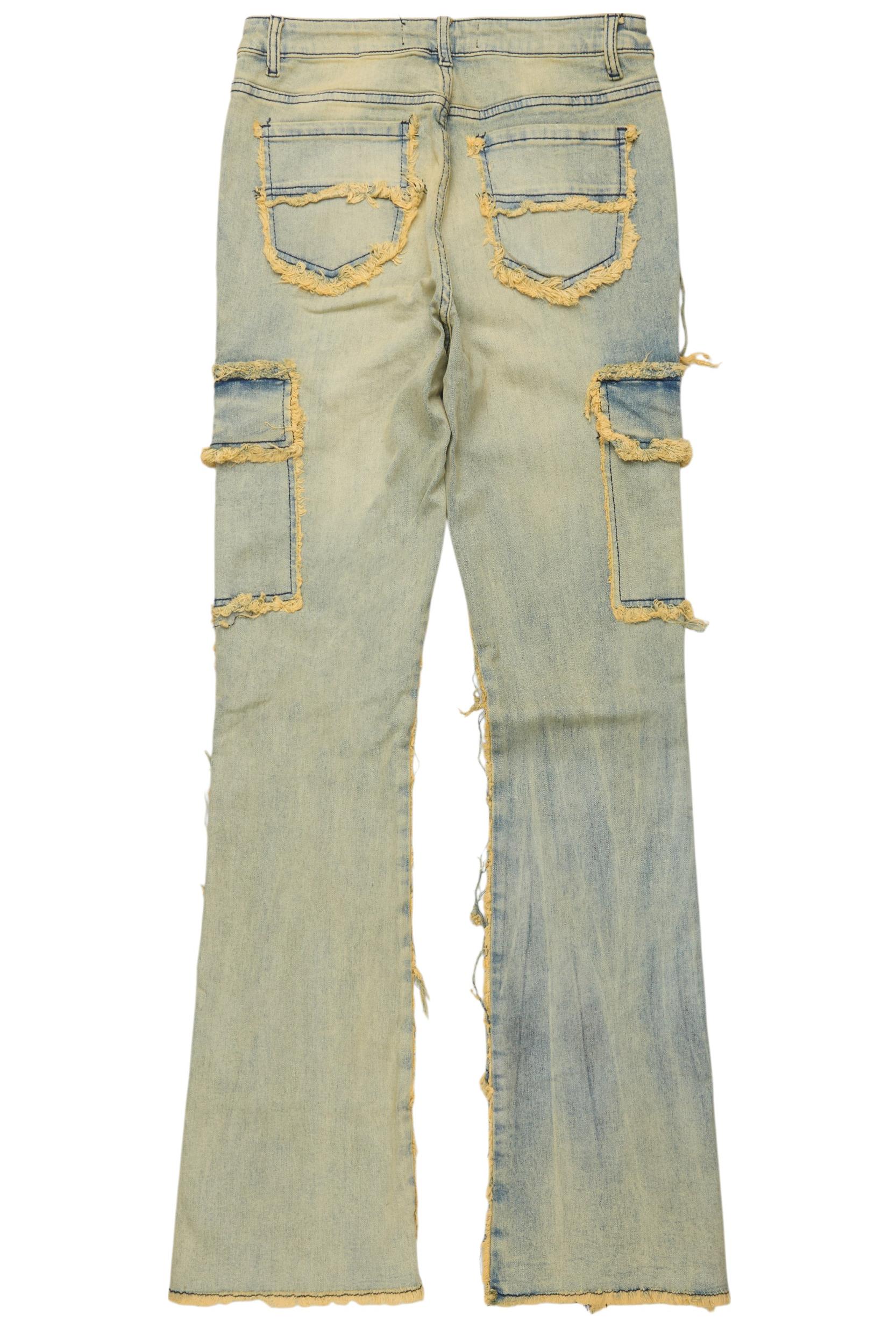 Keshia Dirty Blue Wash Stacked Flare Jean Female Product Image
