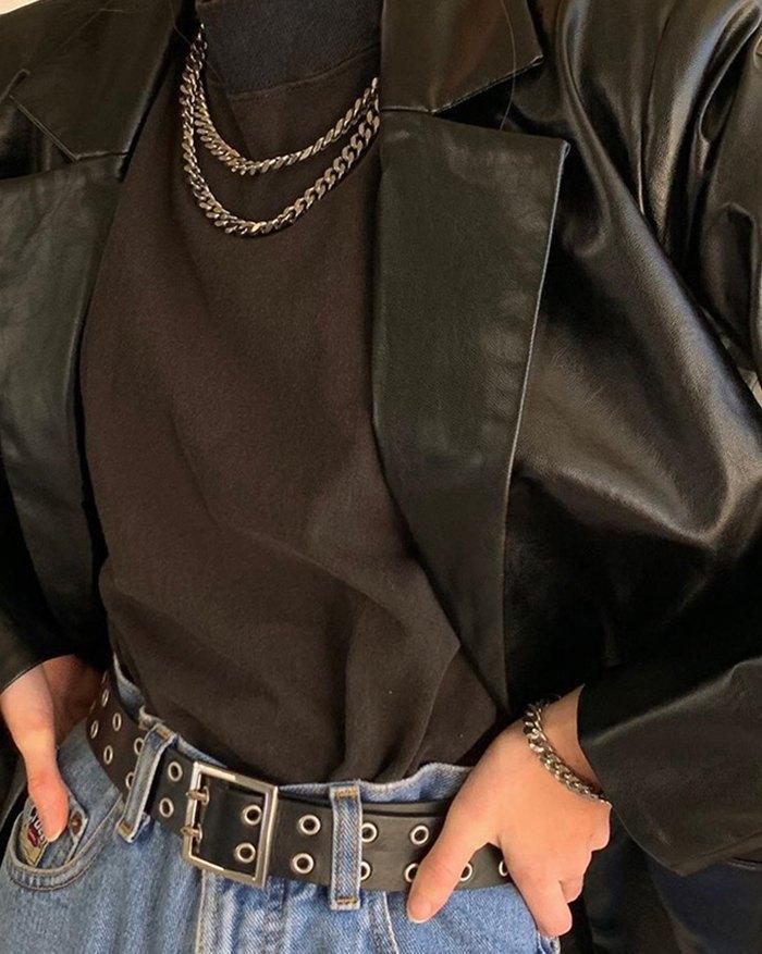 PU Leather Casual Blazer Jacket Product Image