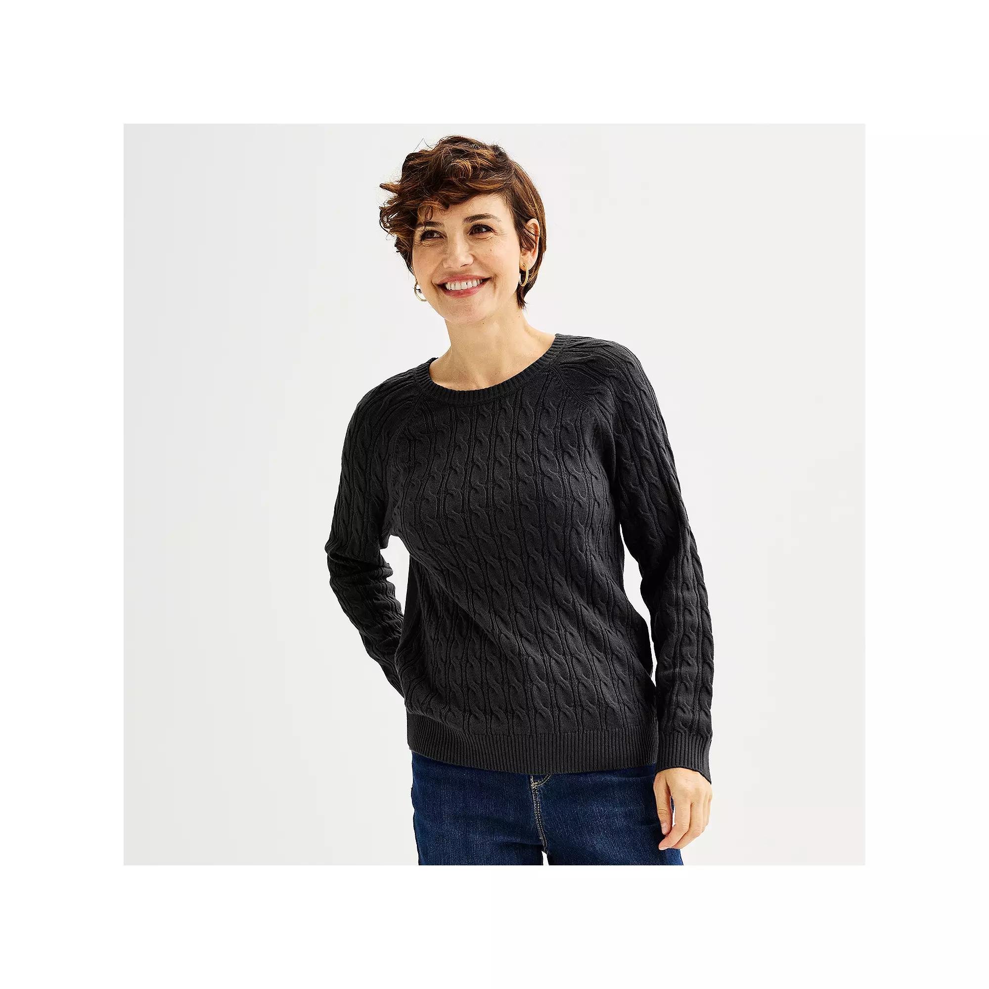 Petite Croft & Barrow® The Extra Soft Cabled Crewneck Sweater, Women's,  Product Image