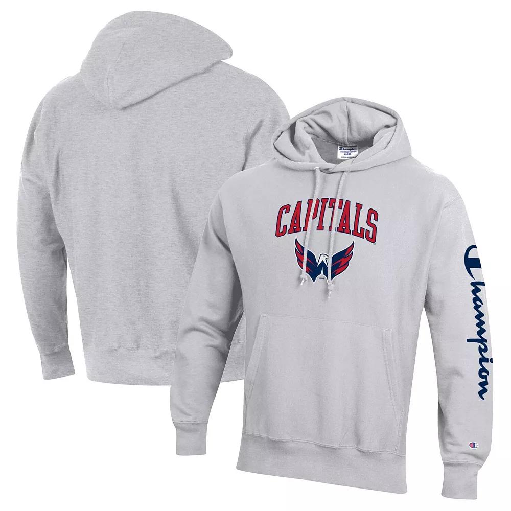 Men's Champion Heather Gray Washington Capitals Reverse Weave Pullover Hoodie,  Product Image