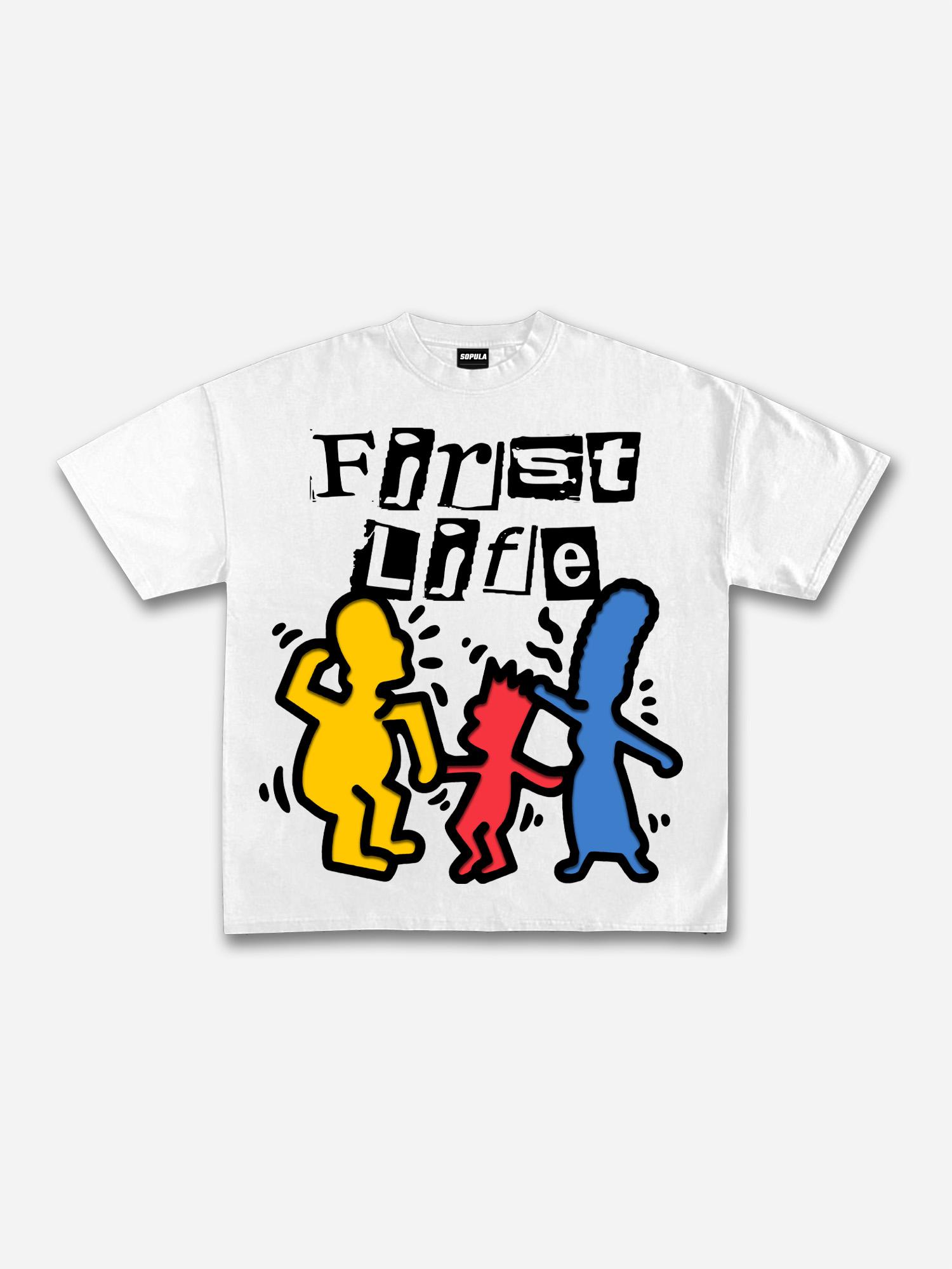 First Life Cartoon Anime Silhouette Graphic Cotton T-shirt Product Image
