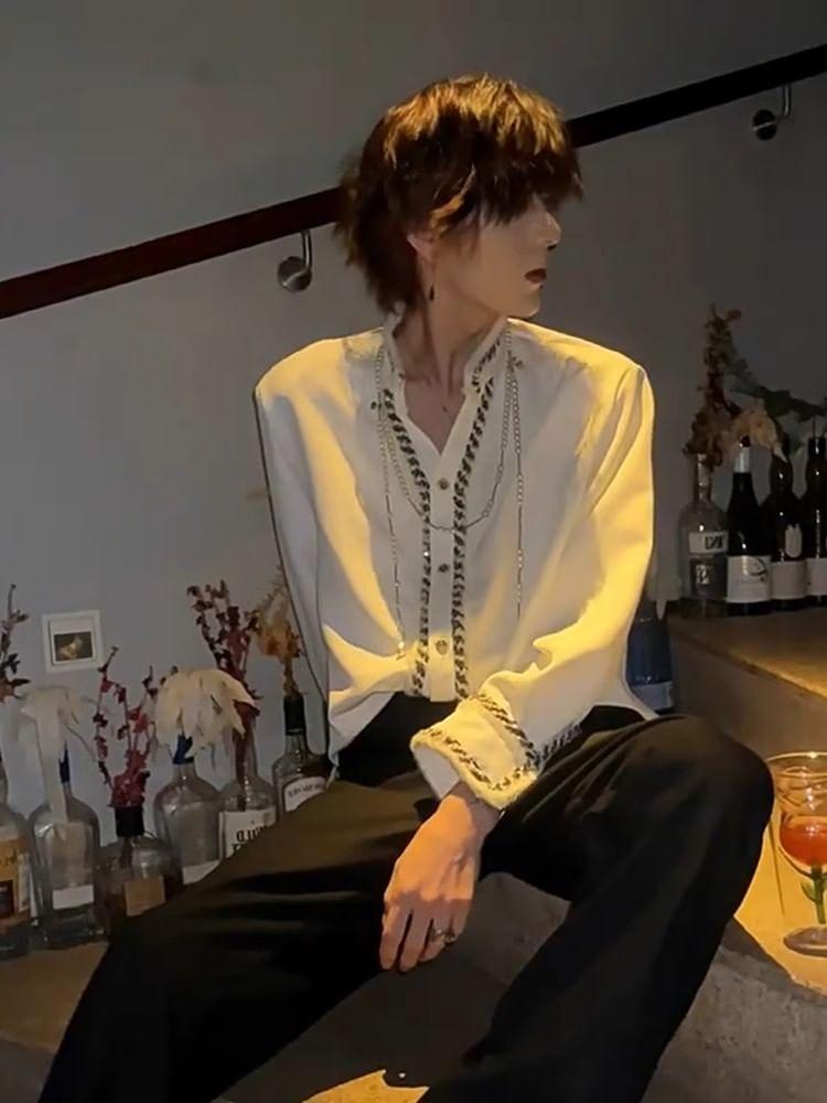 Long-Sleeve Contrast TRim Shirt Product Image