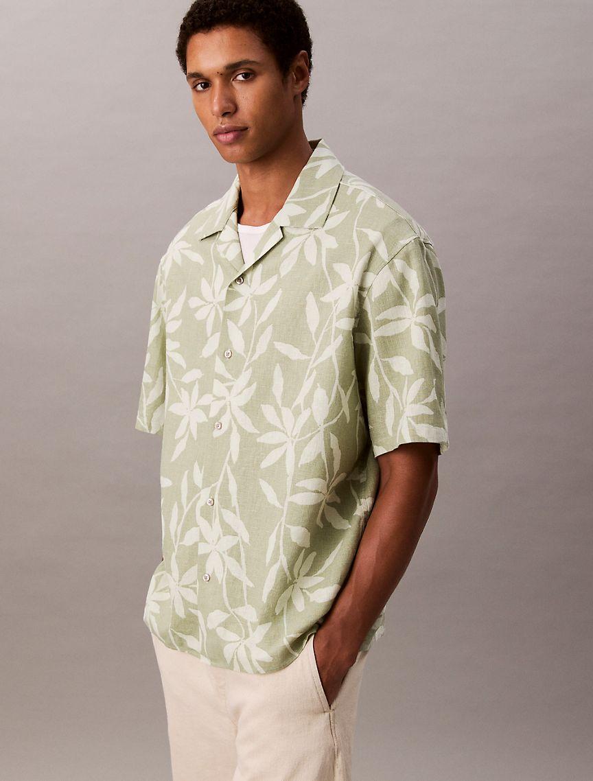 Linen Cotton Print Relaxed Button-Down Shirt  Product Image