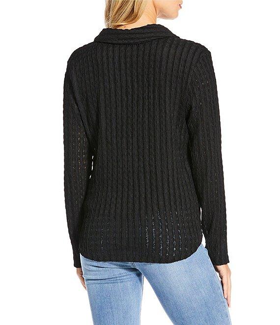 Investments Knit Long Sleeve Y-Neck Button Front Novelty Top Product Image