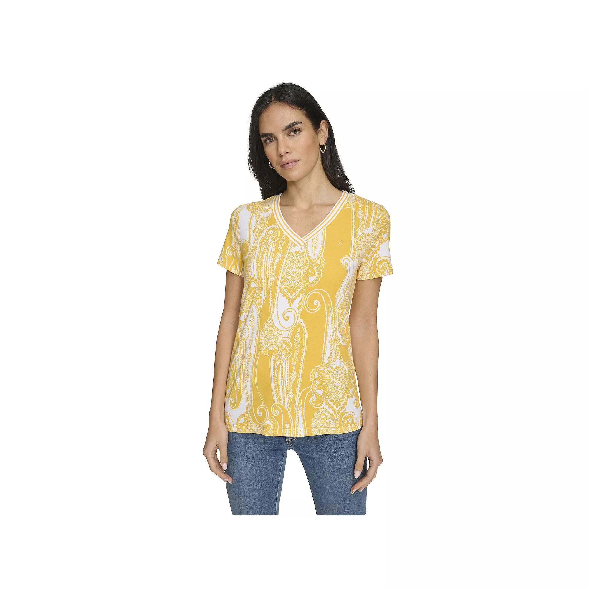 Women's Nautica Short Sleeve V-Neck Top, Size: XL, Golden Paisley Product Image