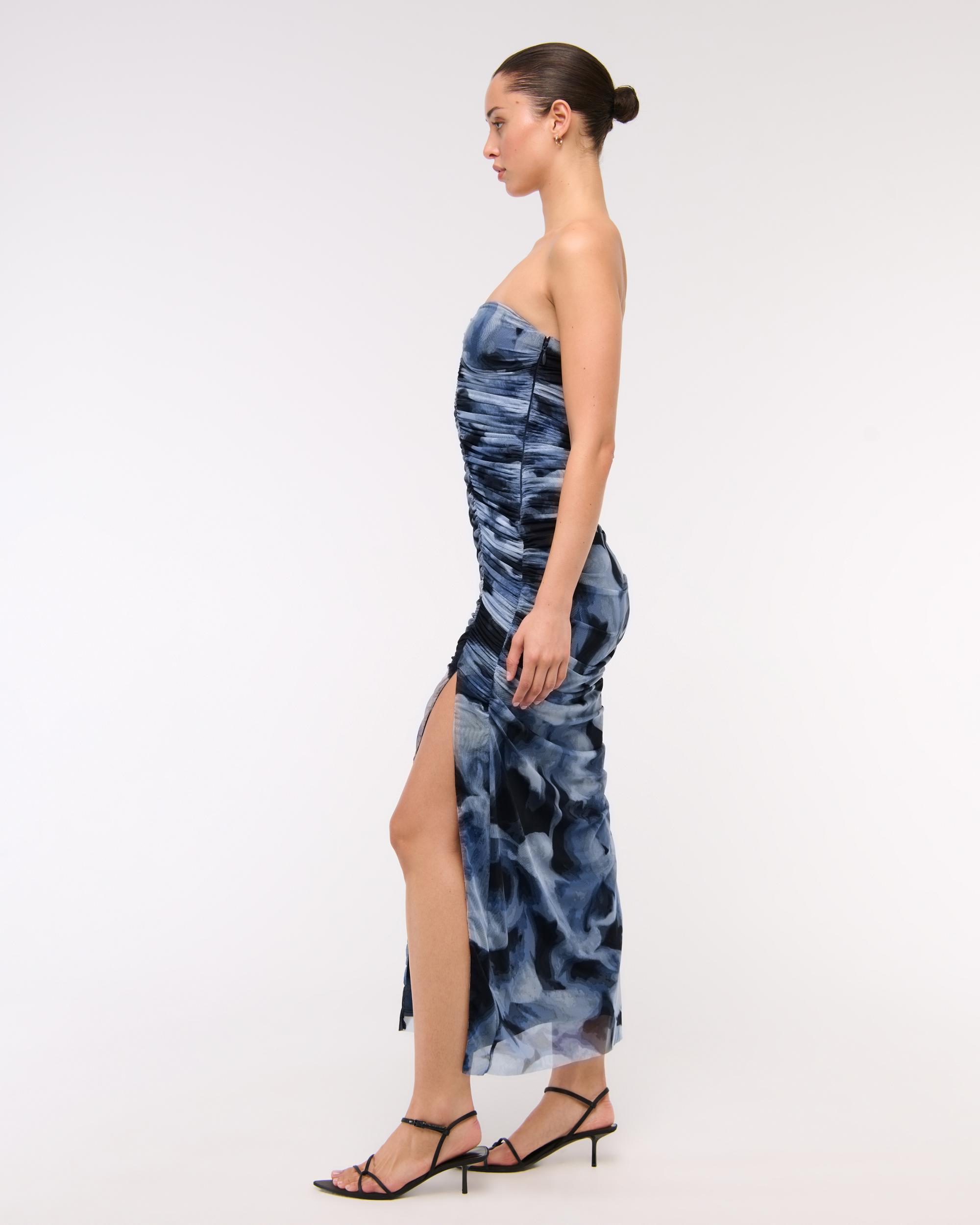 Mesh Strapless Ruched Maxi Dress Product Image