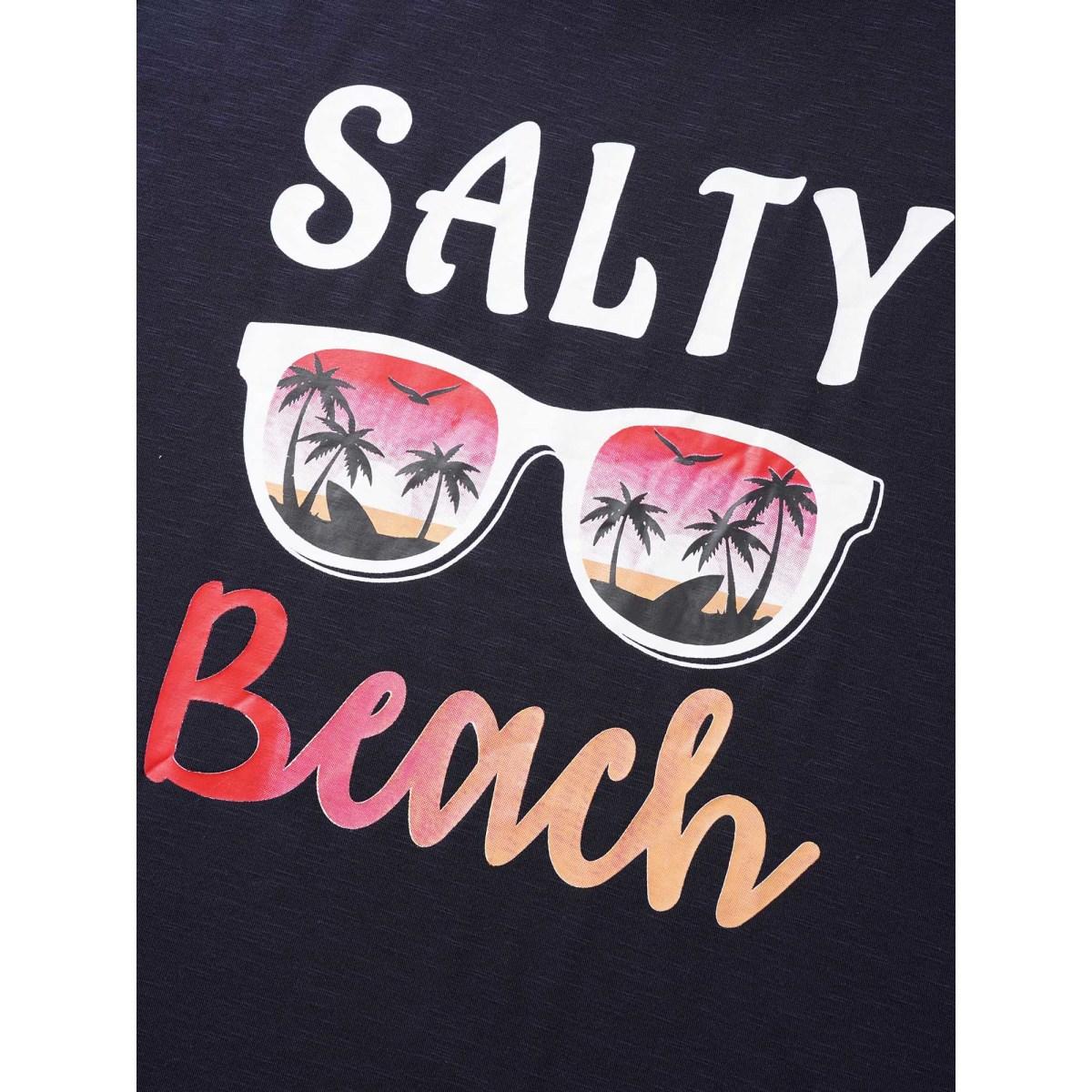 Plus Size Vacation Tropical Print Round Neck T-shirt Midnight Women Resort Non Tropical Vacation T-shirts BloomChic 12/L Product Image