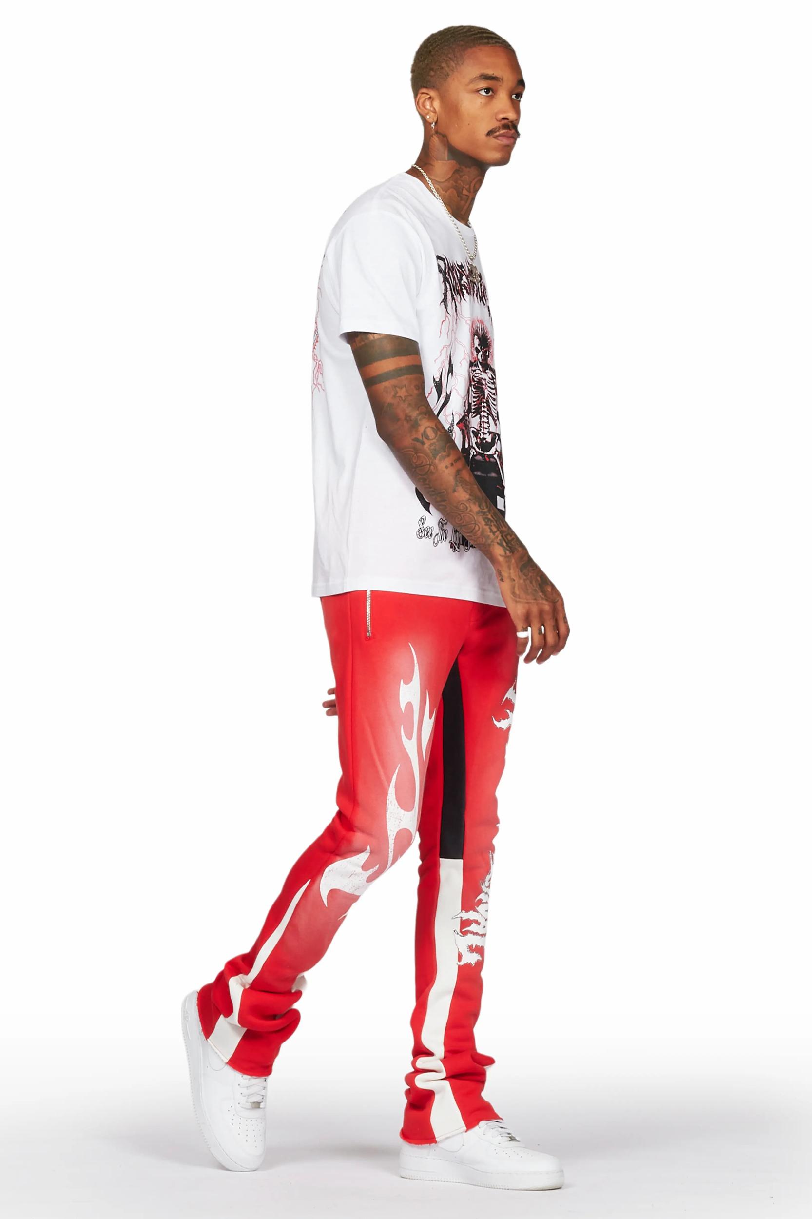 Deathrow White/Red T-Shirt/Stacked Flare Pant Set Male Product Image