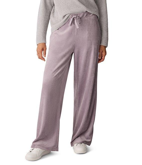 Eileen Fisher Velvety Velour Knit Mid-Rise Wide Leg Pants Product Image