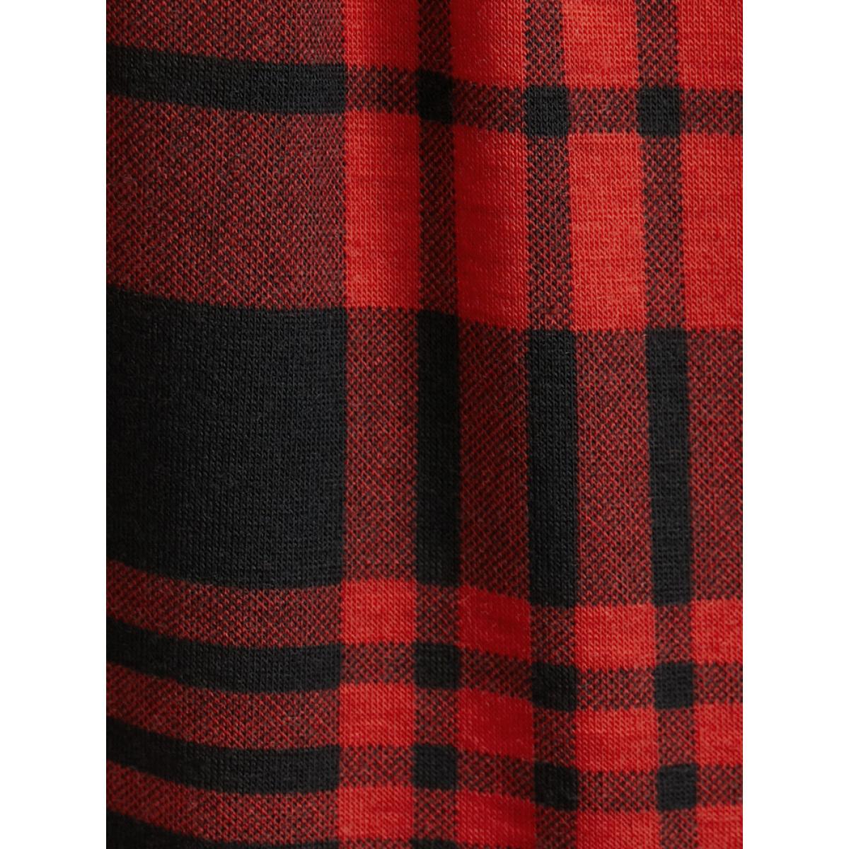 Plus Size Plaid Zip Up Lantern Sleeve Ties Arc Hem Dress Scarlet Women Casual Elastic Waist V-neck Long Sleeve Curvy Midi Dress BloomChic 10/M Product Image