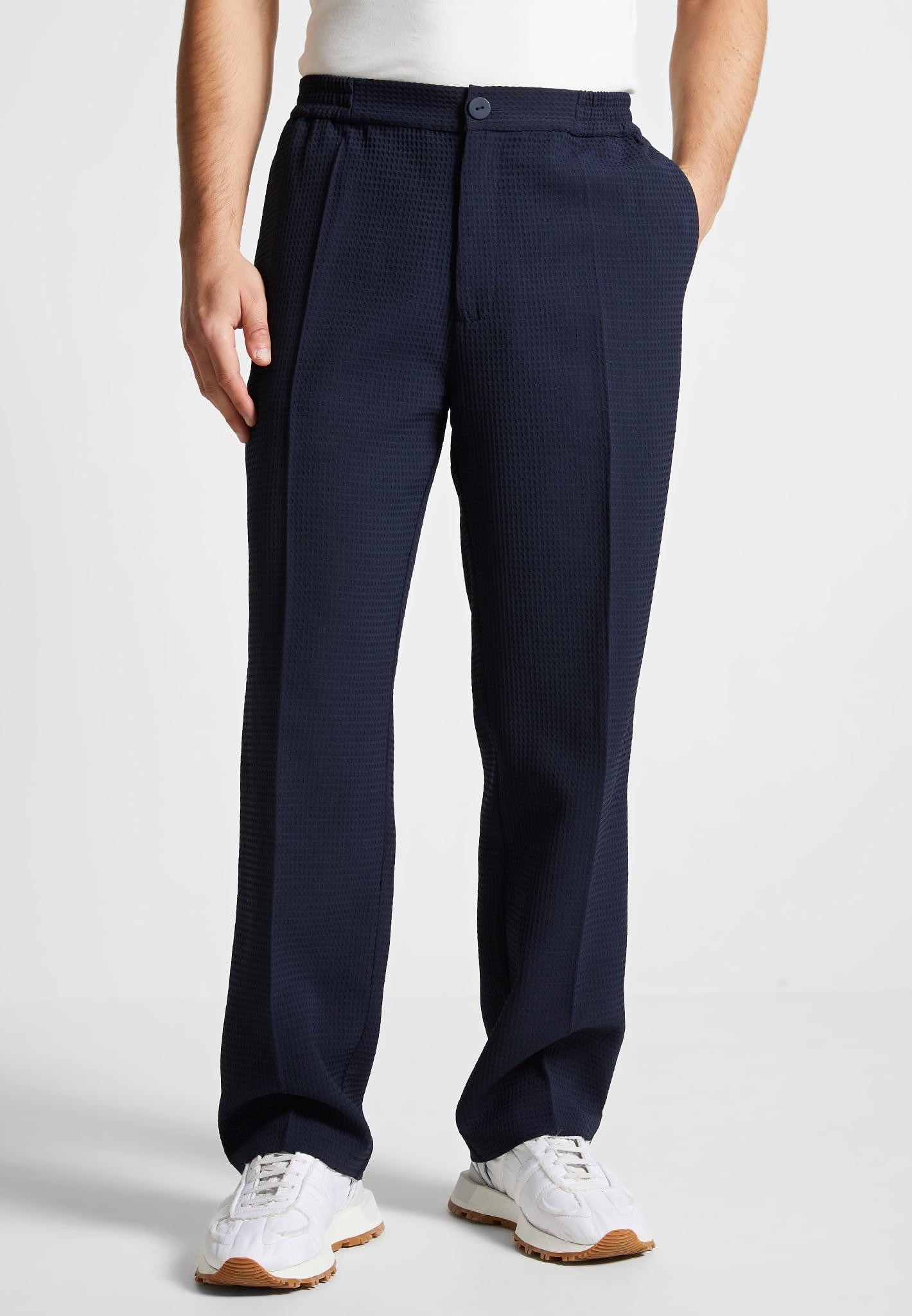 Relaxed Fit Pinstripe Tailored Trousers - Navy Male Product Image