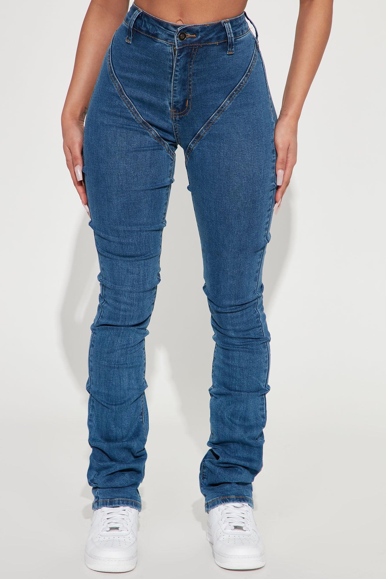 See Me High Rise Stacked Straight Leg Jeans - Medium Blue Wash Product Image