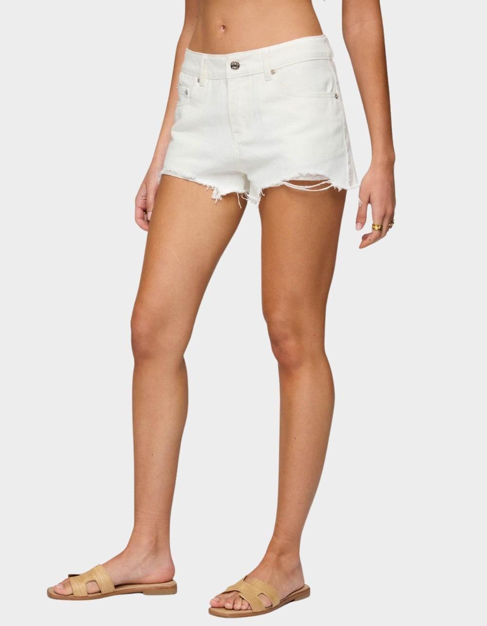 EDIKTED Fern Mid Rise Denim Shorts - WHITE Product Image