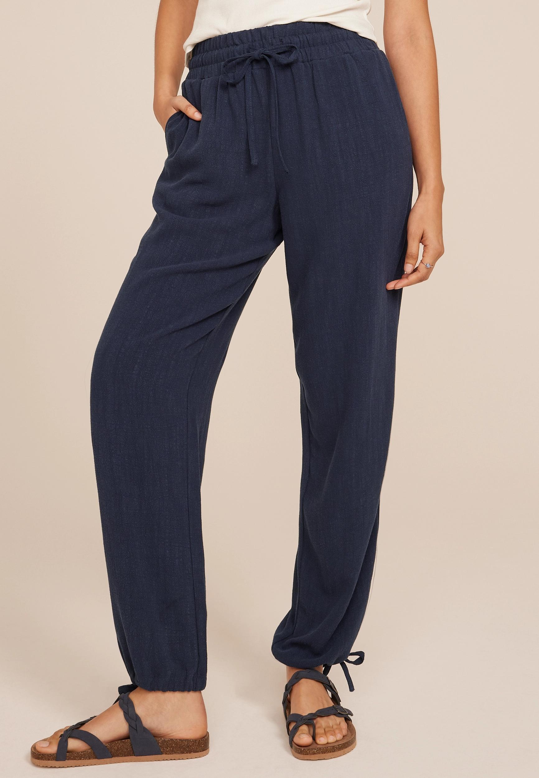 Linen Blend Convertible Mid Rise Wide Leg Pant Product Image