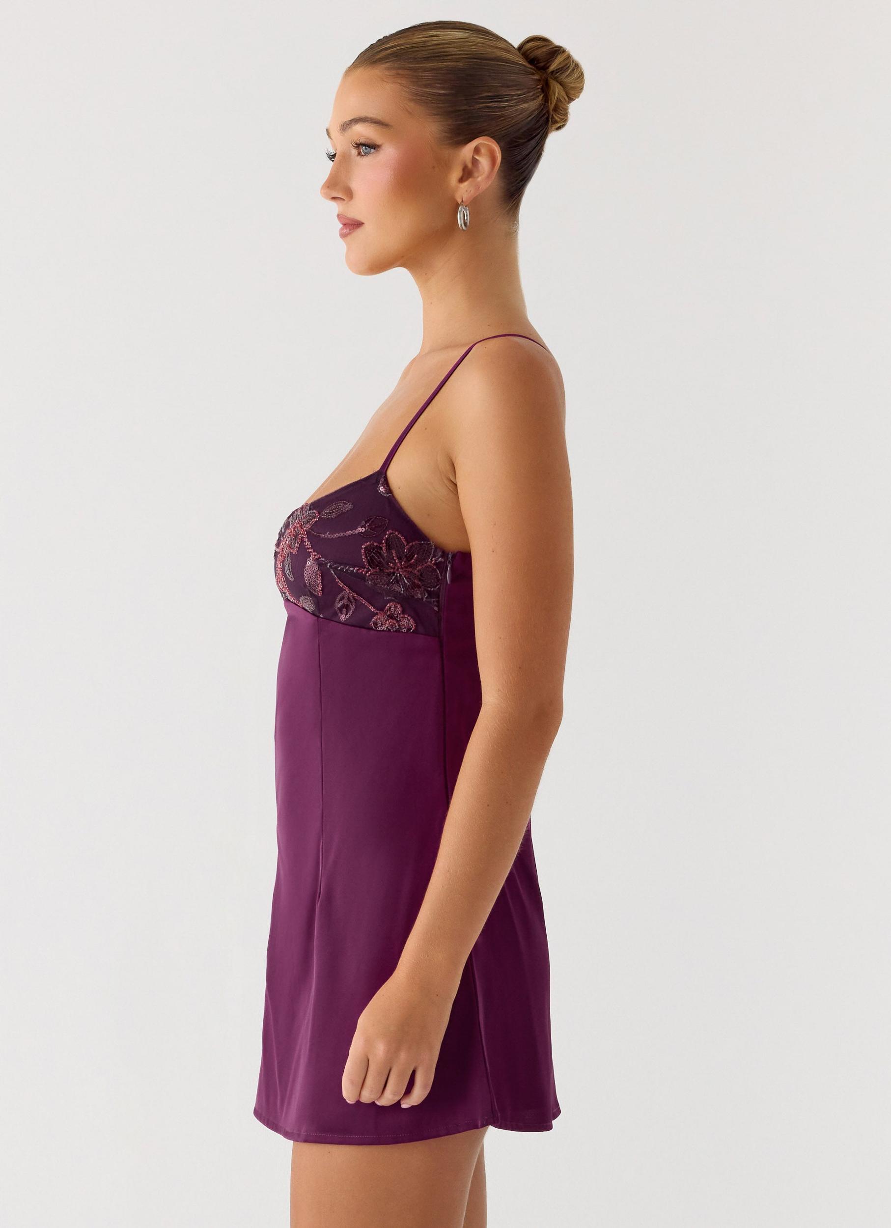 Zion Beaded Micro Mini Dress - Mulberry Product Image