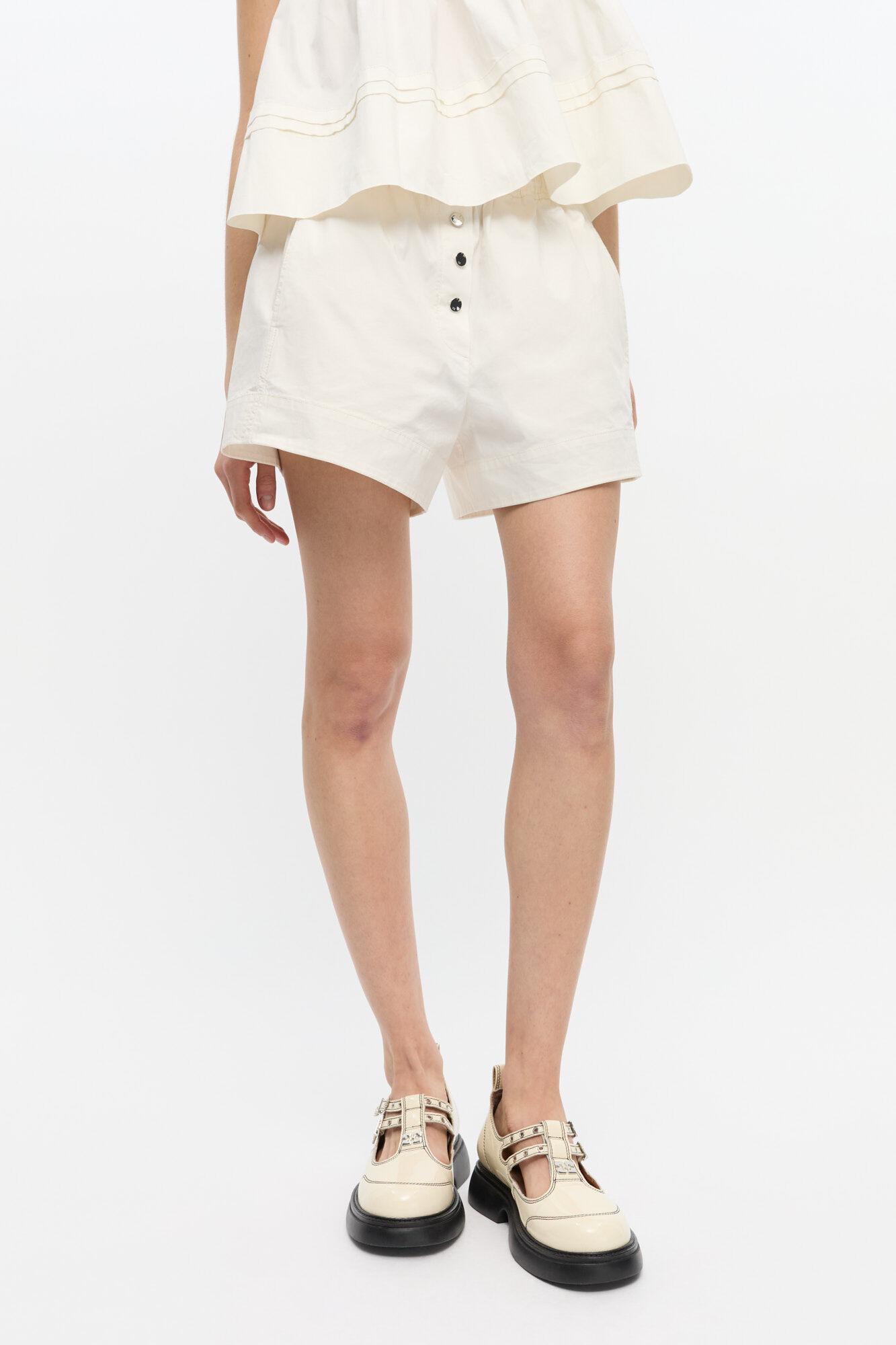 White Cotton Shorts Product Image