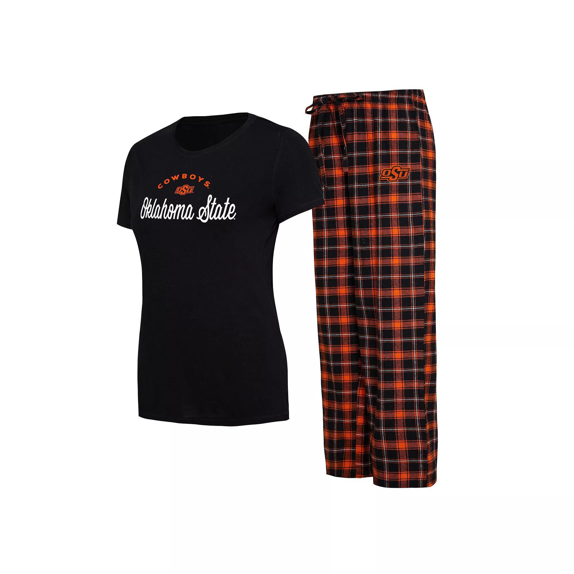 Women's Concepts Sport Black/Orange Oklahoma State Cowboys Arctic T-Shirt & Flannel Pants Sleep Set, Size: 2XL Product Image