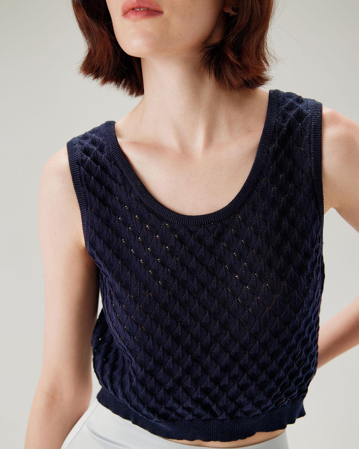 Blue Textured Crochet Tank Top Product Image