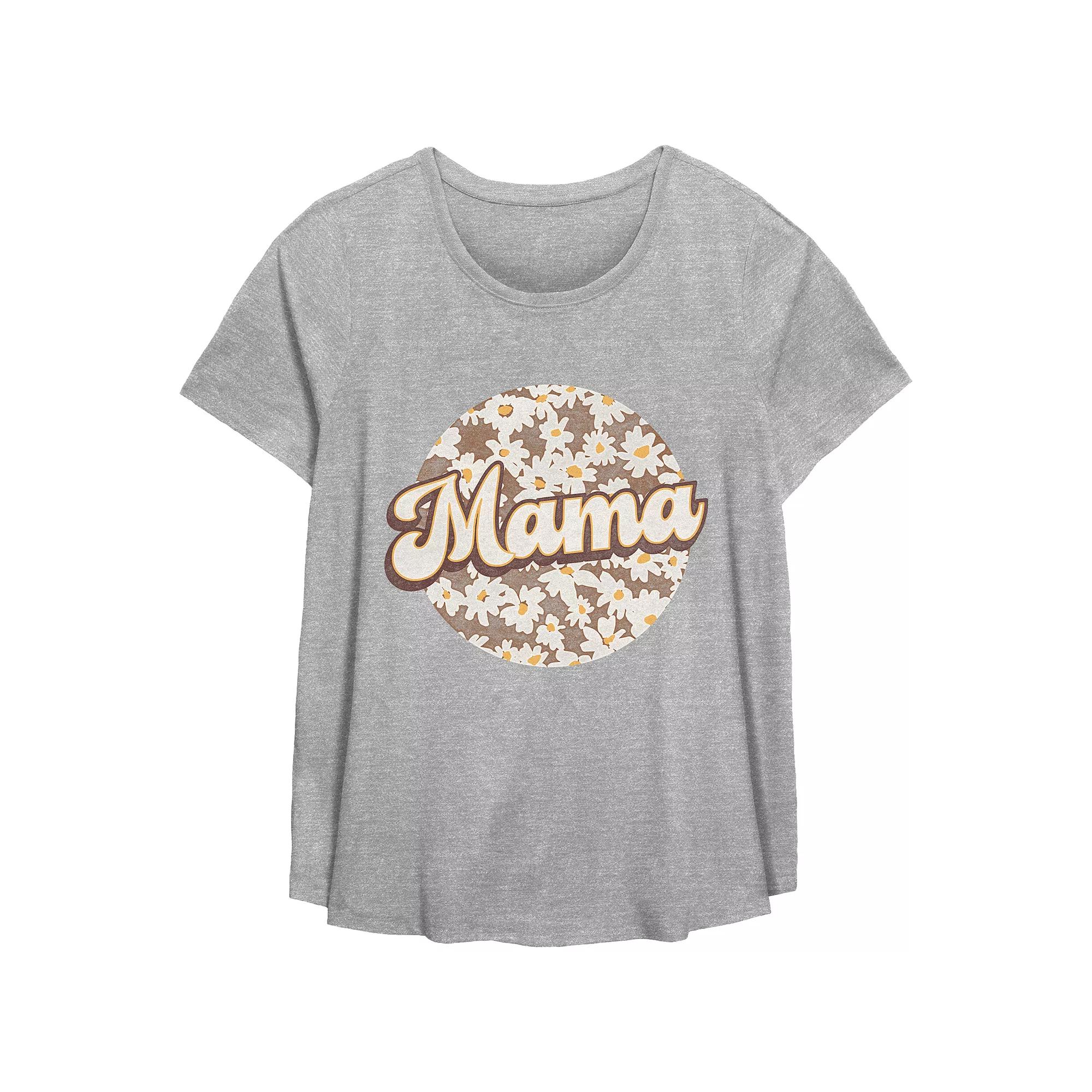 Plus Size Mama Flower Print Scoop Hem Flow Graphic Tee, Women's, Size: 1XL, Grey Gray Product Image