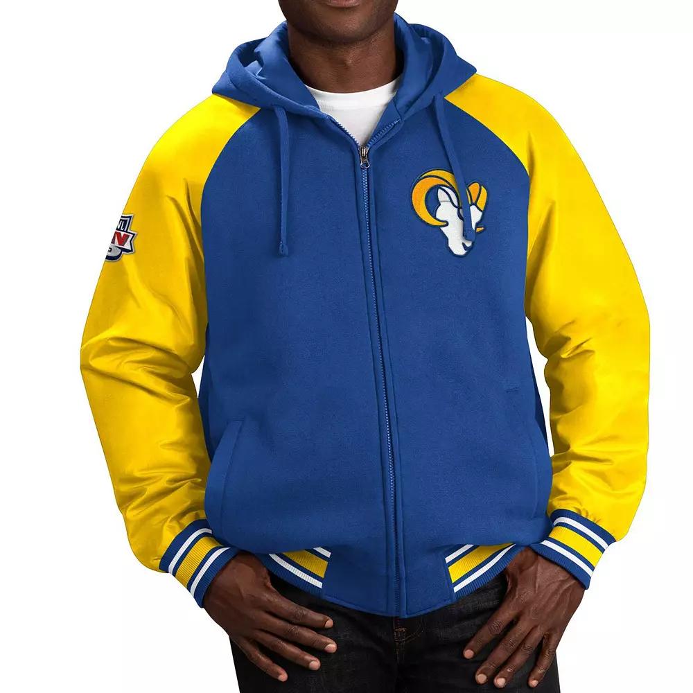 Men's G-III Sports by Carl Banks Royal Los Angeles Rams Defender Raglan Full-Zip Hoodie Varsity Jacket, Size: Small, Blue Product Image