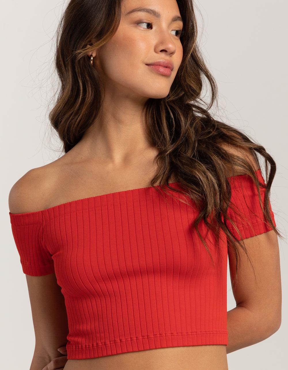 RSQ Womens Seamless Off The Shoulder Top - RED Product Image