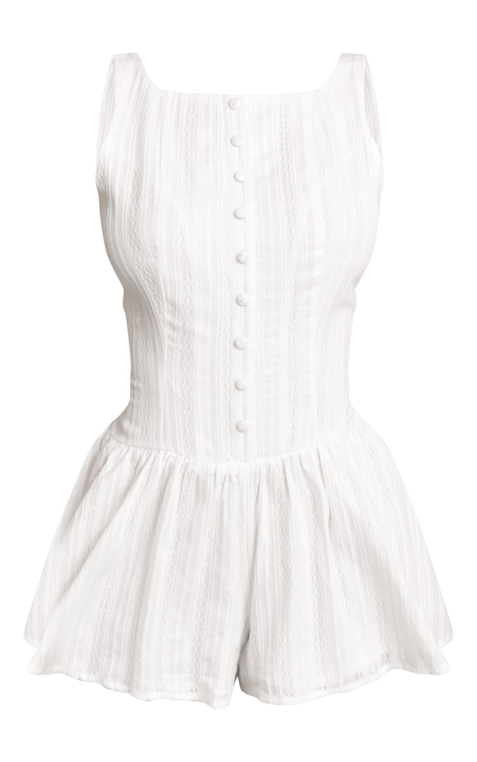 White Button Down Cotton Drop Waist Skort Romper Product Image
