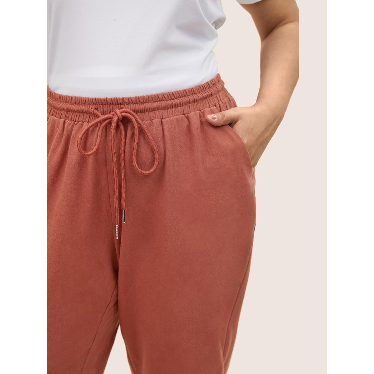 Plus Size Solid Color Drawstring Pencil Pants Women Maroon Casual Loose High Rise Everyday Pants BloomChic 12/L Product Image