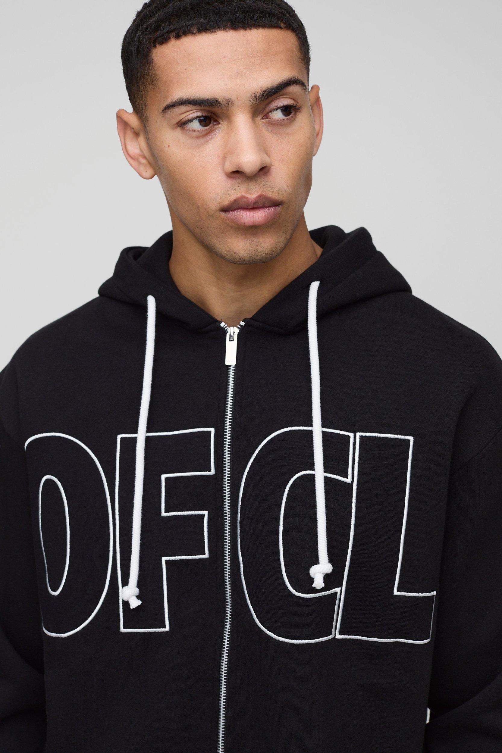 Oversized Boxy Ofcl Applique Zip Through Hoodie | boohooMAN USA Product Image