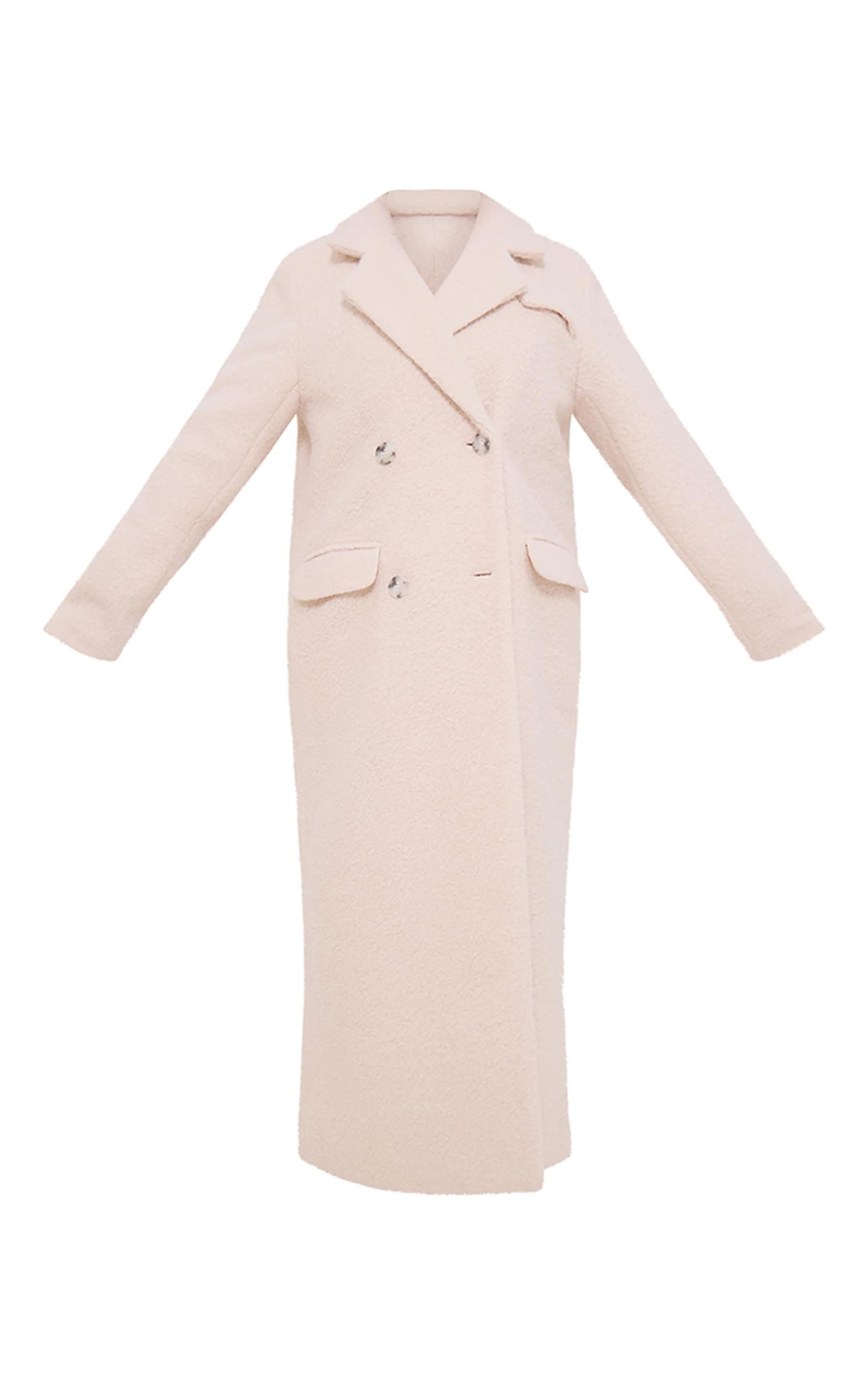 Ecru Wool Look Double Breasted Structured Maxi Coat Product Image