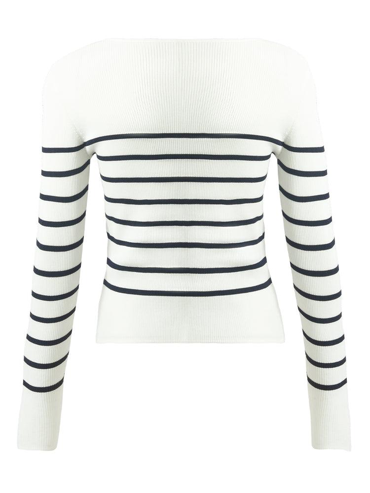 Acetate Square Neck Striped Women Knit Top Product Image